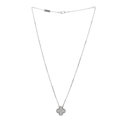 Van Cleef & Arpels 18K White Gold Diamond Vintage Alhambra Pendant Necklace 3 of 6