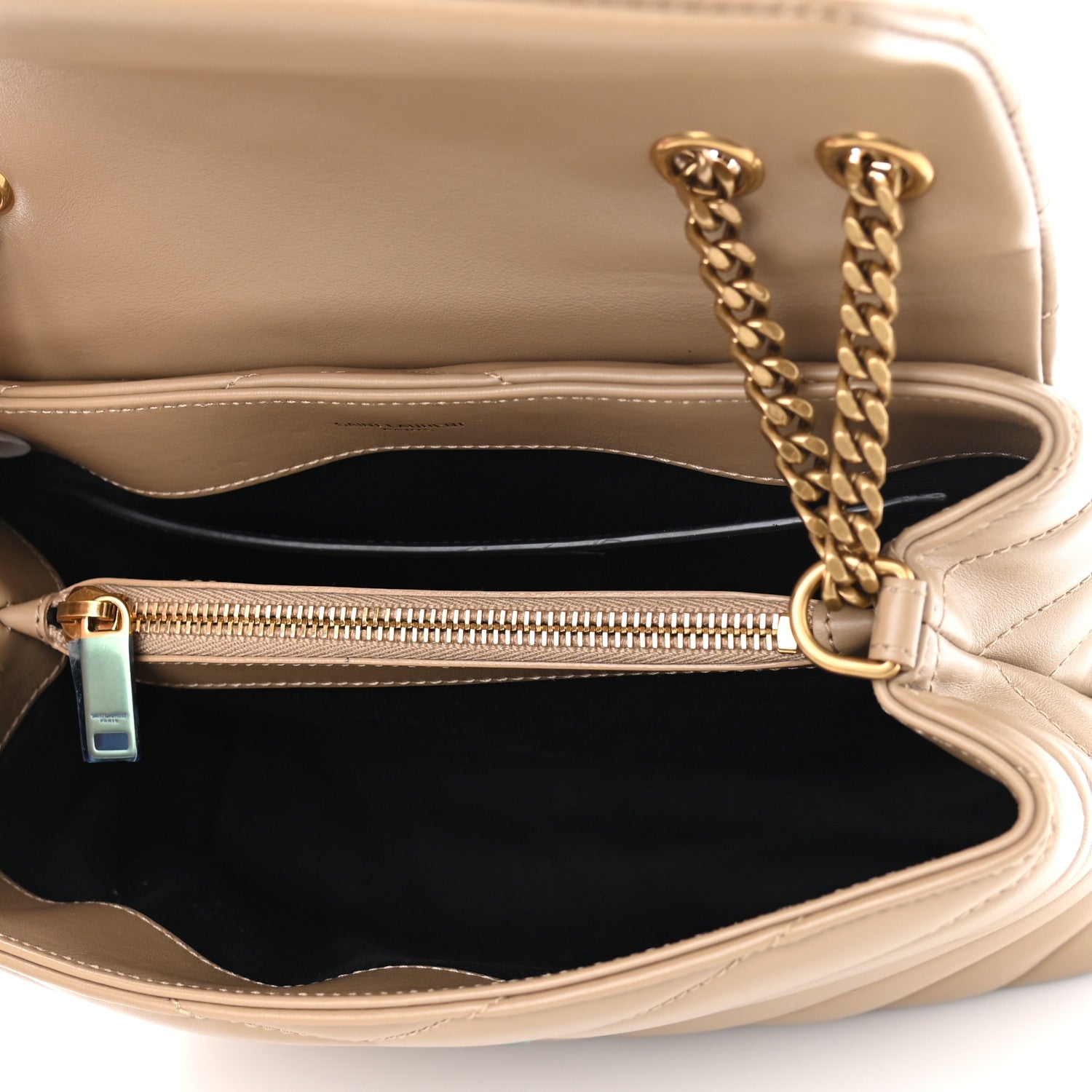 Saint Laurent Calfskin Y Quilted Monogram Small Loulou Chain Satchel Dark Beige 5 of 10