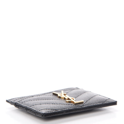 Saint Laurent Grain De Poudre Matelasse Chevron Monogram Credit Card Case Black 4 of 8