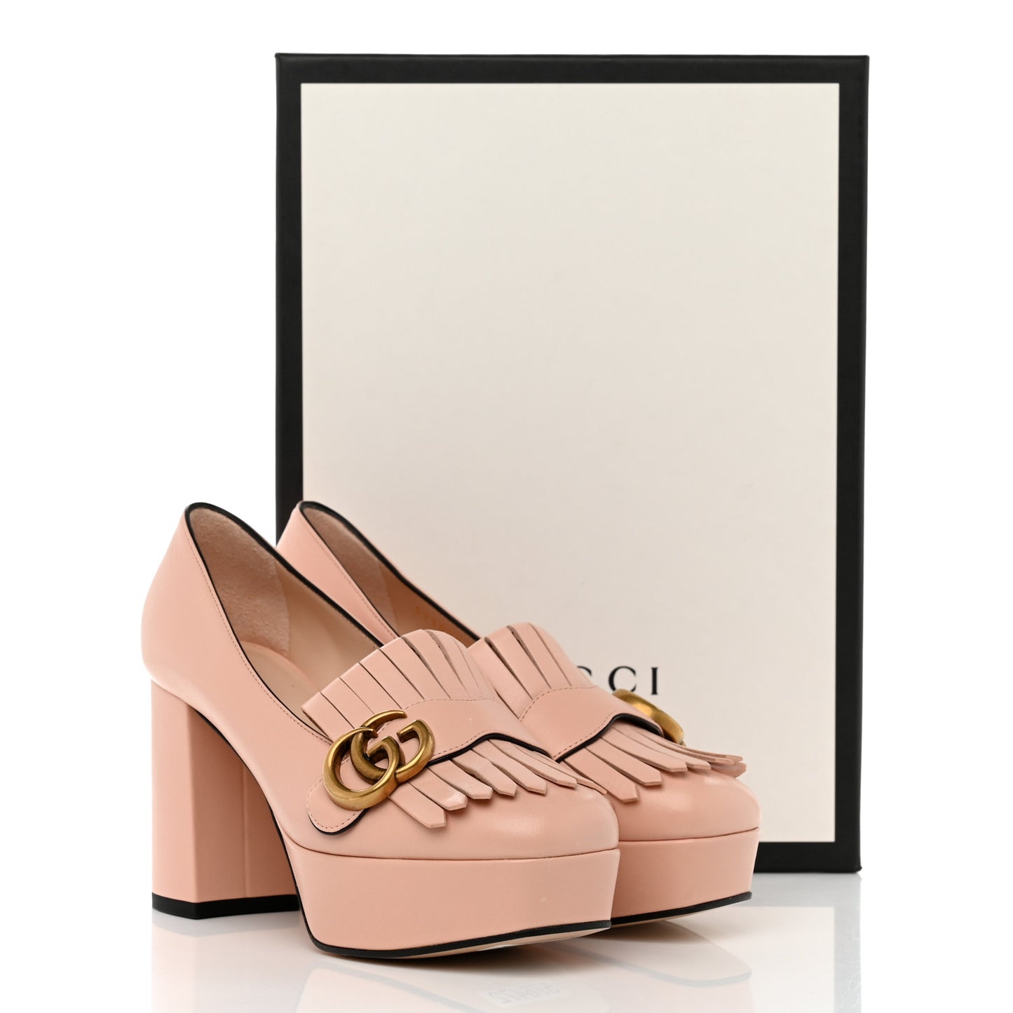 Malaga Kid GG Marmont Fringe Platform Loafer Pumps 35.5 Perfect Pink