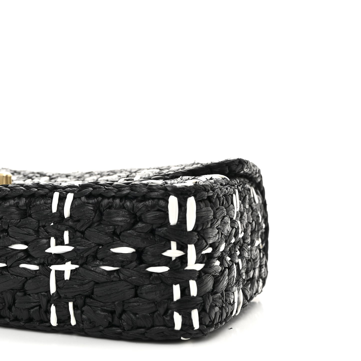 Raffia Effect Medium Tweedy Flap Bag Black White