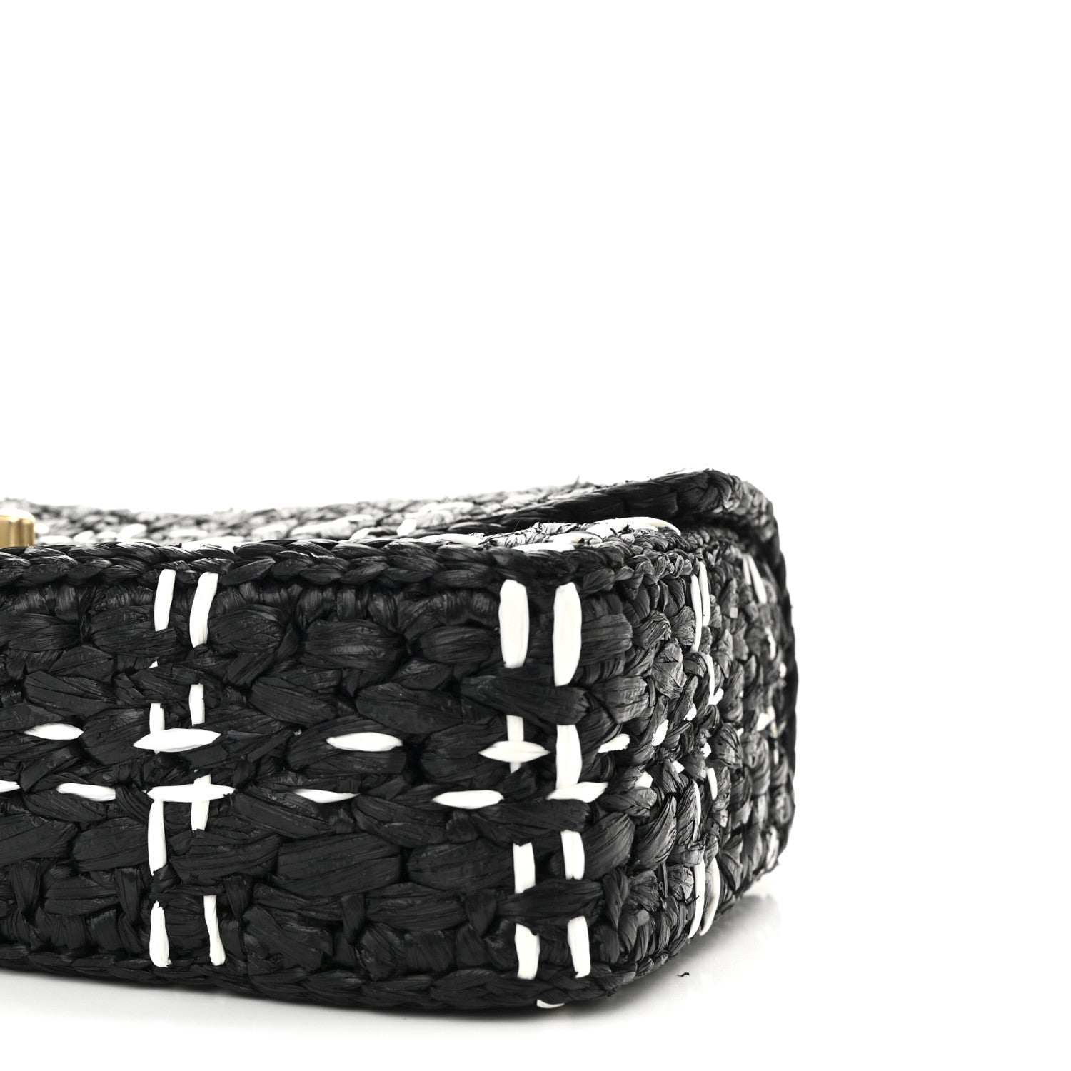 Chanel Raffia Effect Medium Tweedy Flap Bag Black White 10 of 11