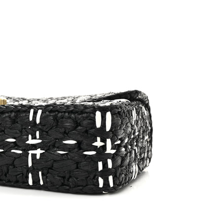 Chanel Raffia Effect Medium Tweedy Flap Bag Black White 10 of 11