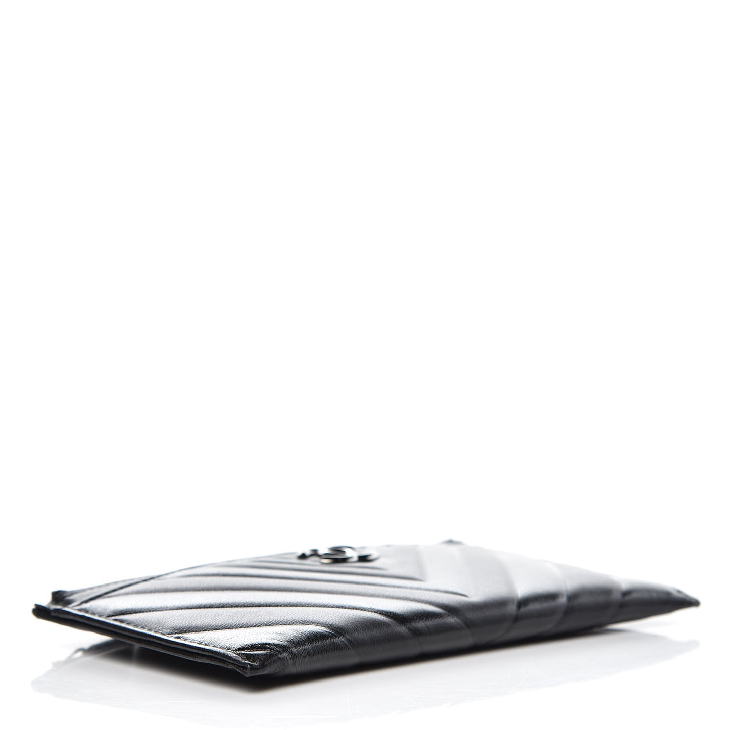 Lambskin Chevron Quilted Classic Zip Pouch Black