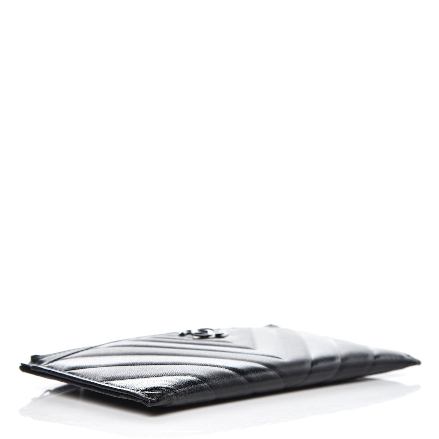 Chanel Lambskin Chevron Quilted Classic Zip Pouch Black 4 of 9