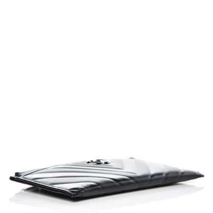 Chanel Lambskin Chevron Quilted Classic Zip Pouch Black 4 of 9