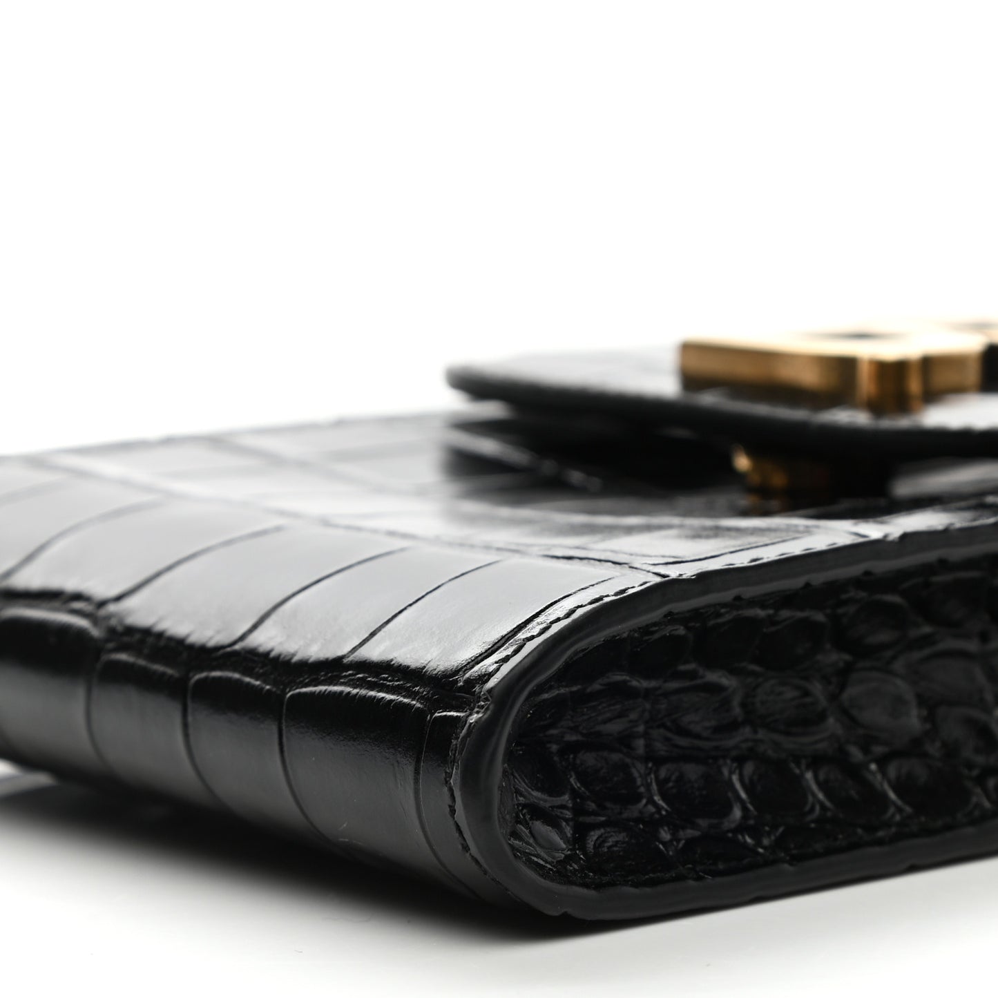 Shiny Calfskin Crocodile Embossed B Phone Holder Black