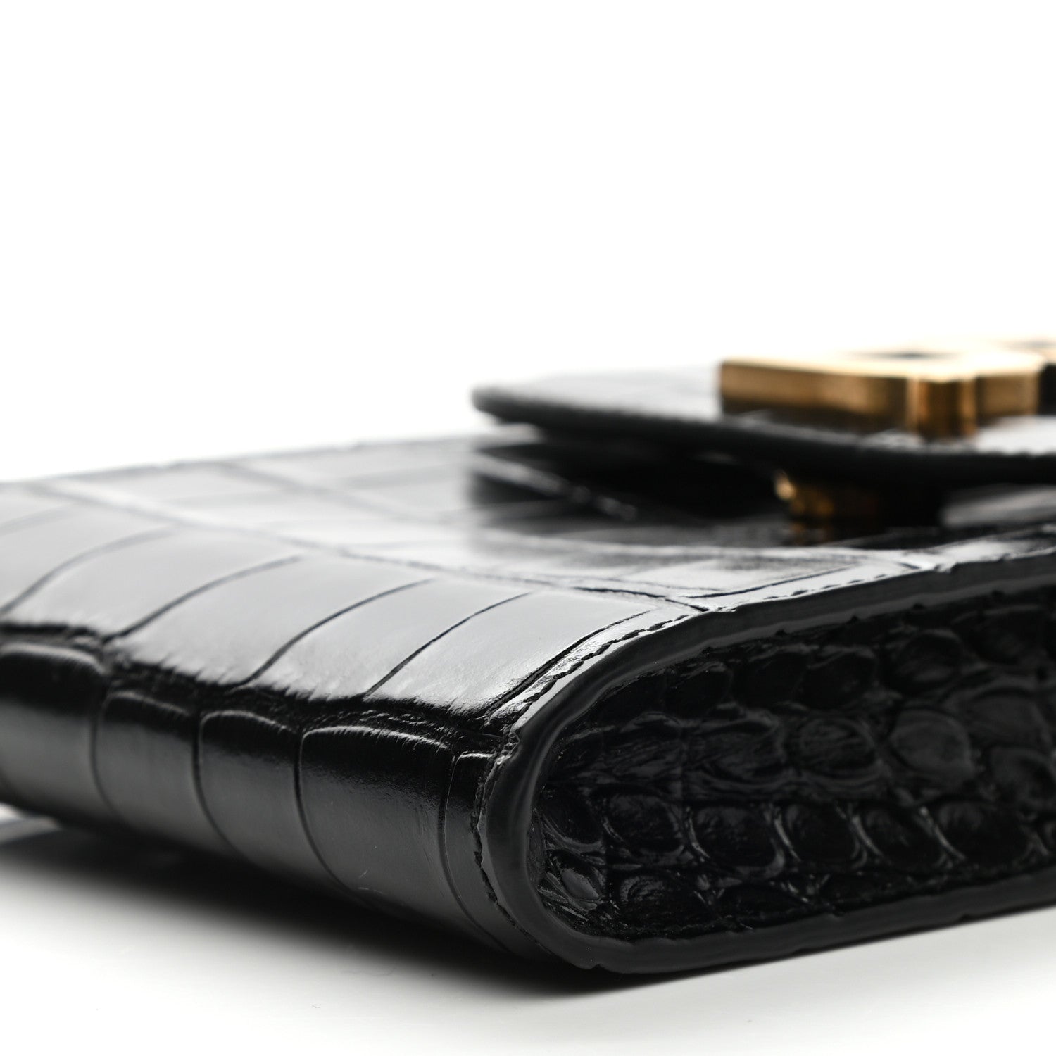 Balenciaga Shiny Calfskin Crocodile Embossed B Phone Holder Black 8 of 8