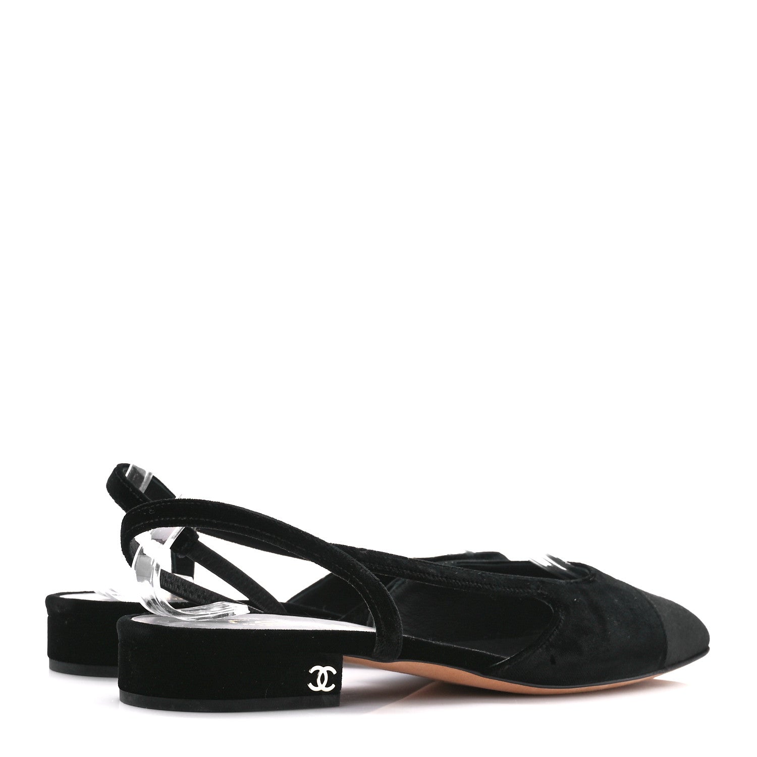 Chanel Velour Grosgrain Cap Toe Slingback Flats 38 Black 4 of 9