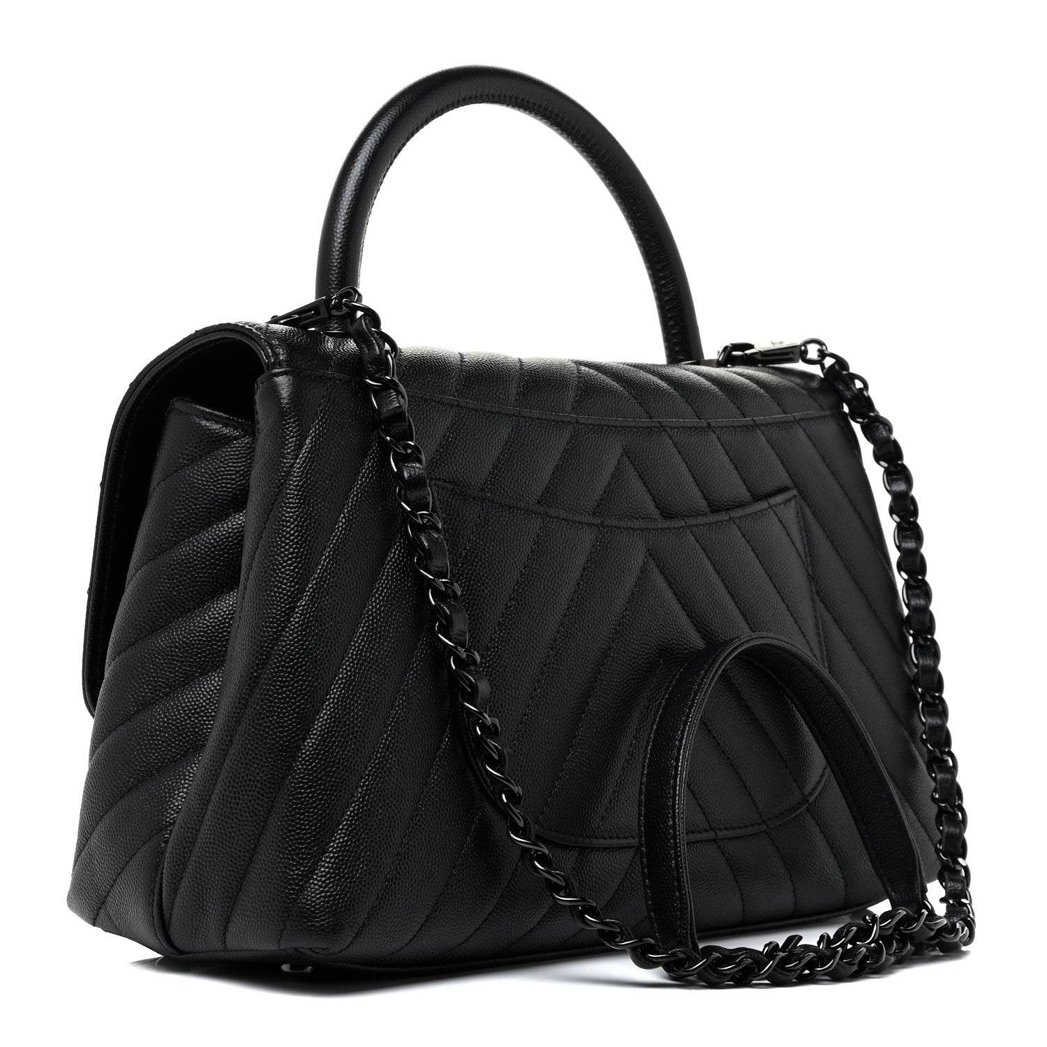 Chanel Caviar Chevron Quilted Small Coco Handle Flap So Black 3 of 14