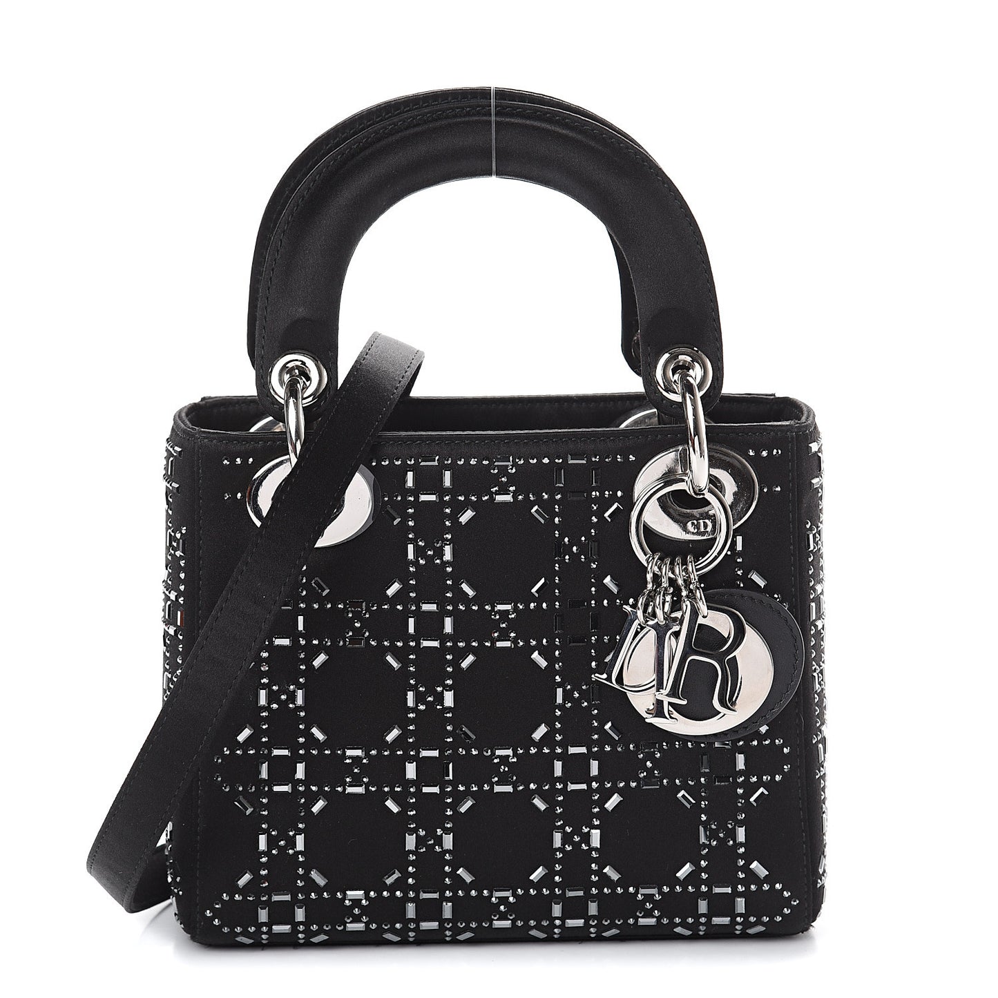 Satin Crystal Cannage Mini Lady Dior Black