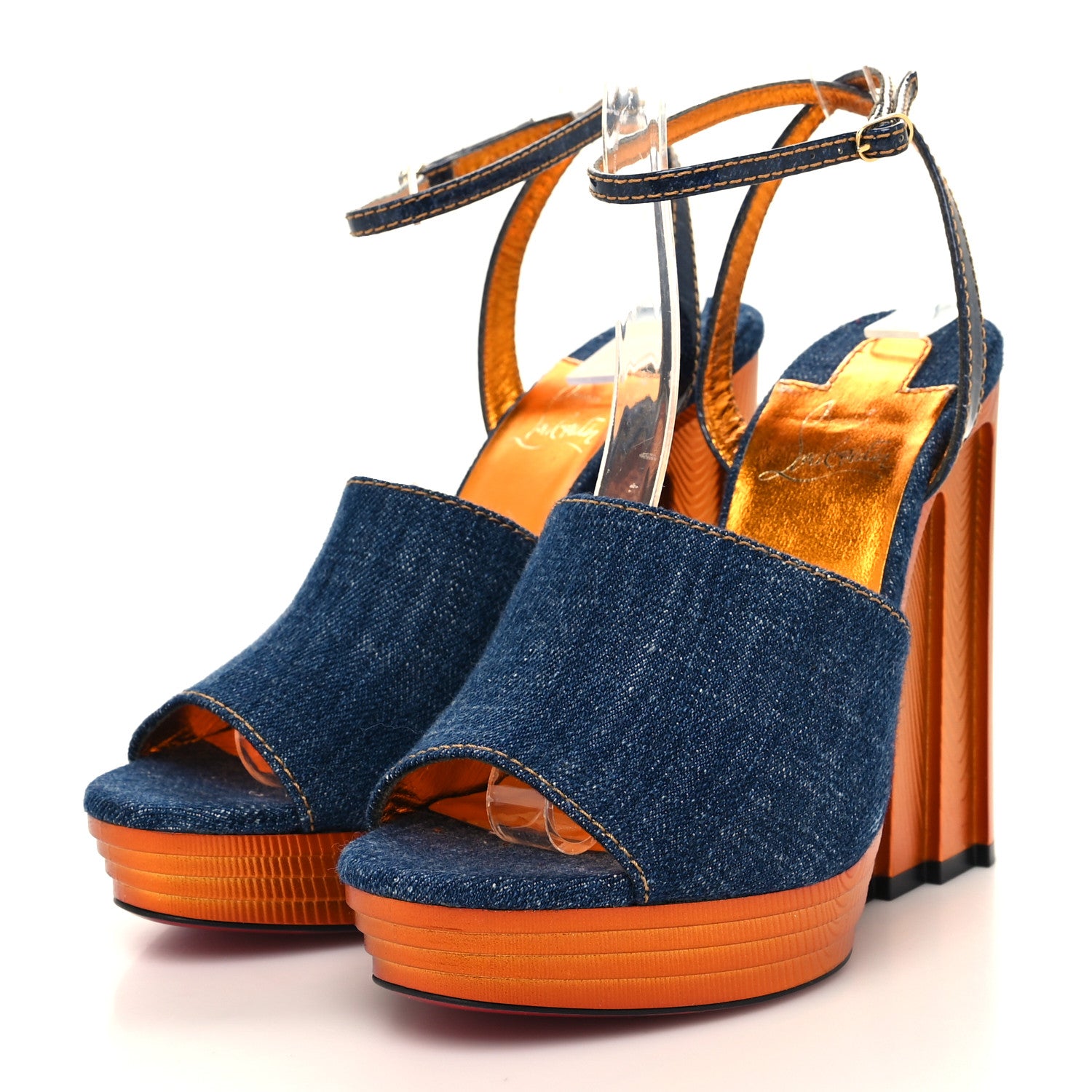 Christian Louboutin Denim Calfskin Mira Cokunata 120 Sandals 38.5 Blue 3 of 7