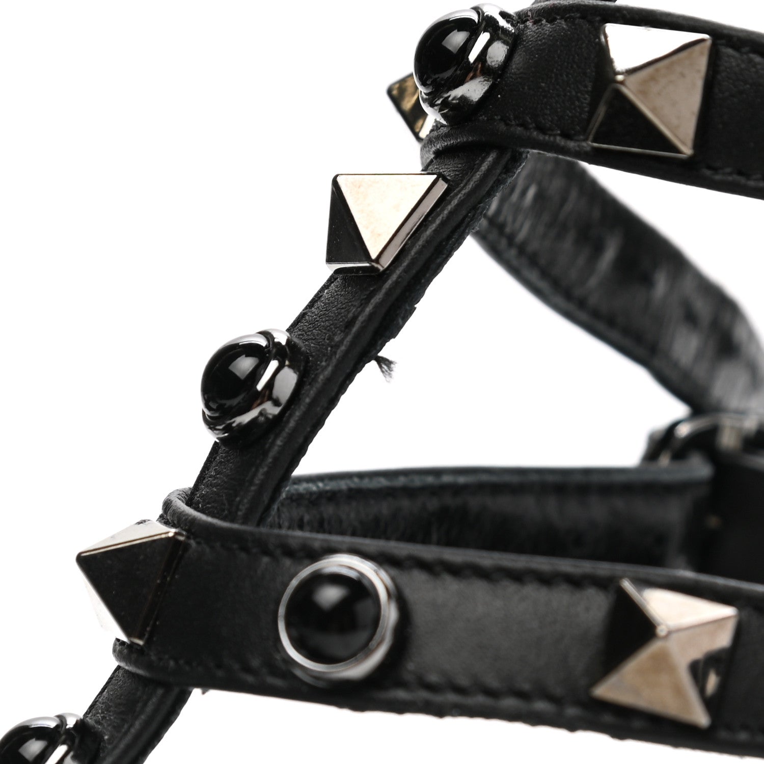 Valentino Garavani Pebbled Calfskin Onyx Rockstud Rolling Ankle Strap 65mm Pumps 37 Black 9 of 10