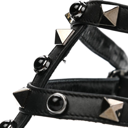 Valentino Garavani Pebbled Calfskin Onyx Rockstud Rolling Ankle Strap 65mm Pumps 37 Black 9 of 10