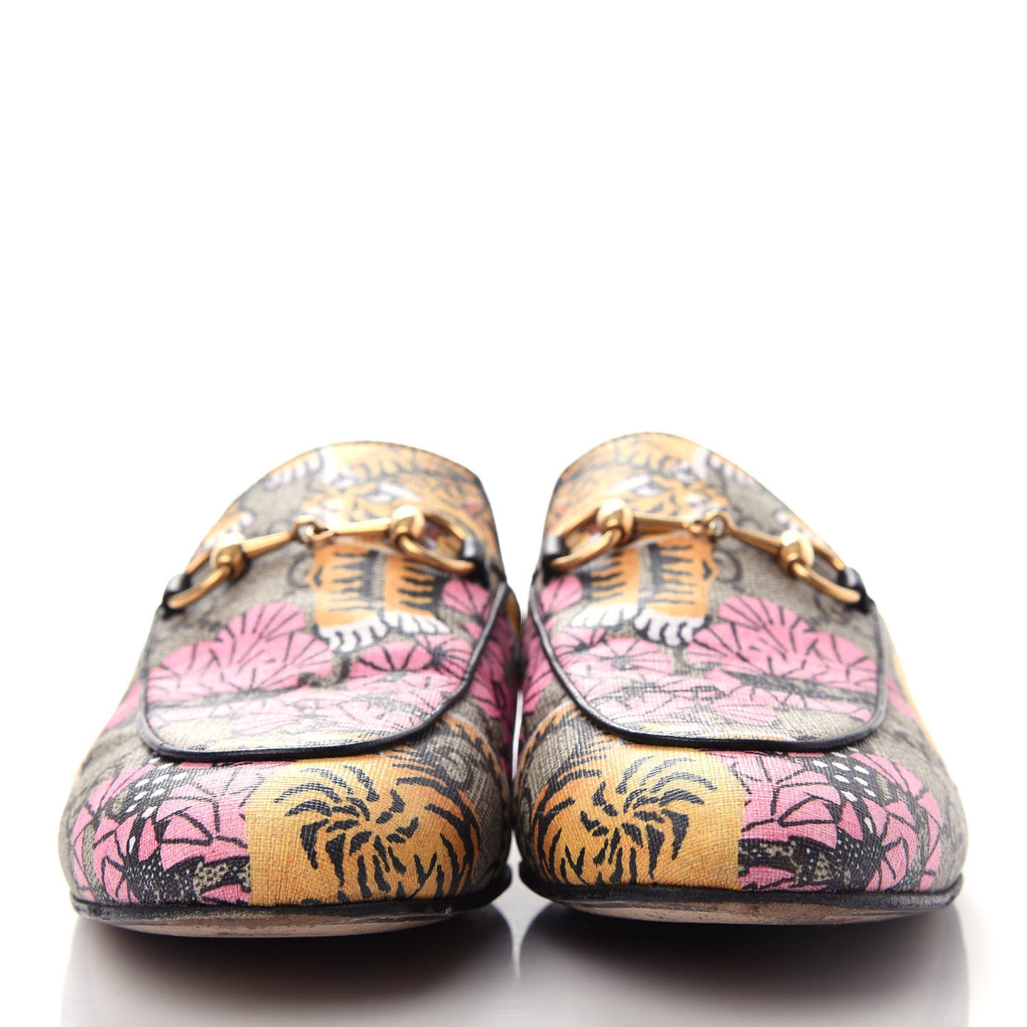 GG Supreme Monogram Bengal Womens Princetown Slippers 36 Beige Crop Pink