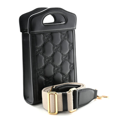 Gucci Calfskin GG Matelasse Mini Top Slip Handle Crossbody Bag Black Natural 3 of 10