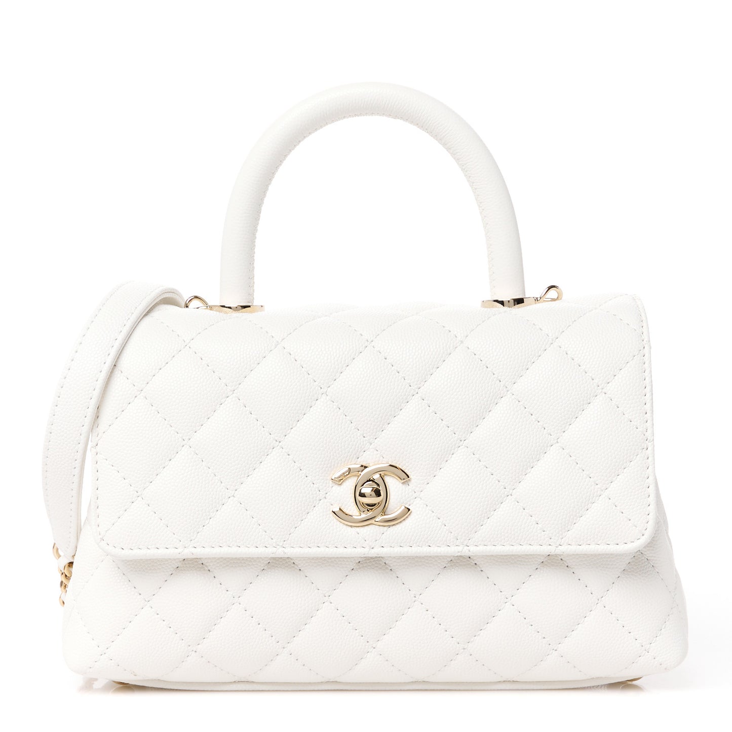 Caviar Quilted Mini Coco Handle Flap White