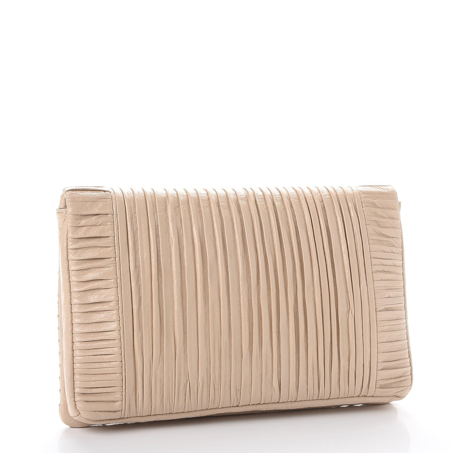Crumpled Calfskin Coco Pleats Clutch Light Beige