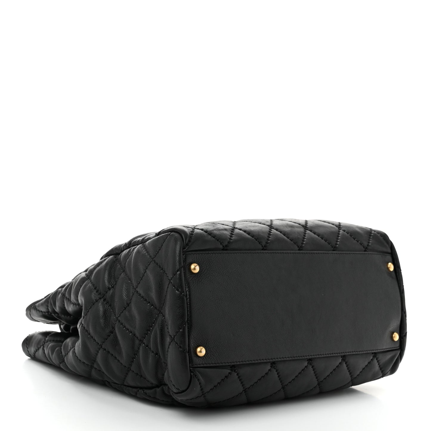Calfskin Quilted Large Retro Chain Tote Black