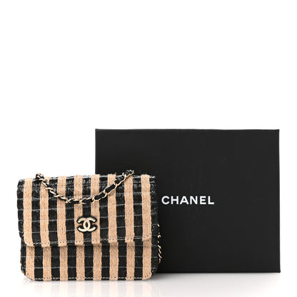 Chanel Raffia Jute Striped Belt Bag Black Beige 11 of 11