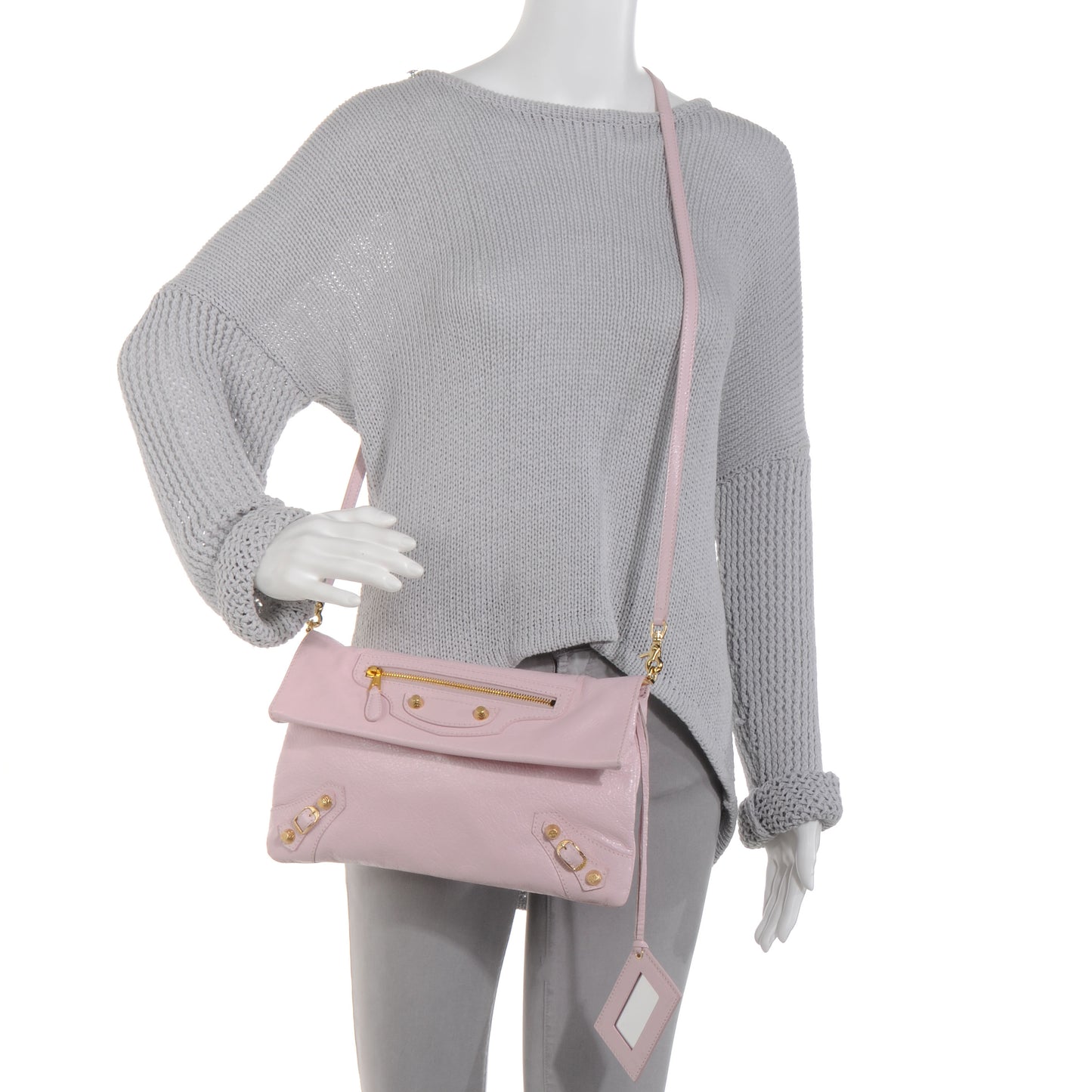 Agneau Giant 12 Gold Hardware Envelope Strap Clutch Rose Poudre