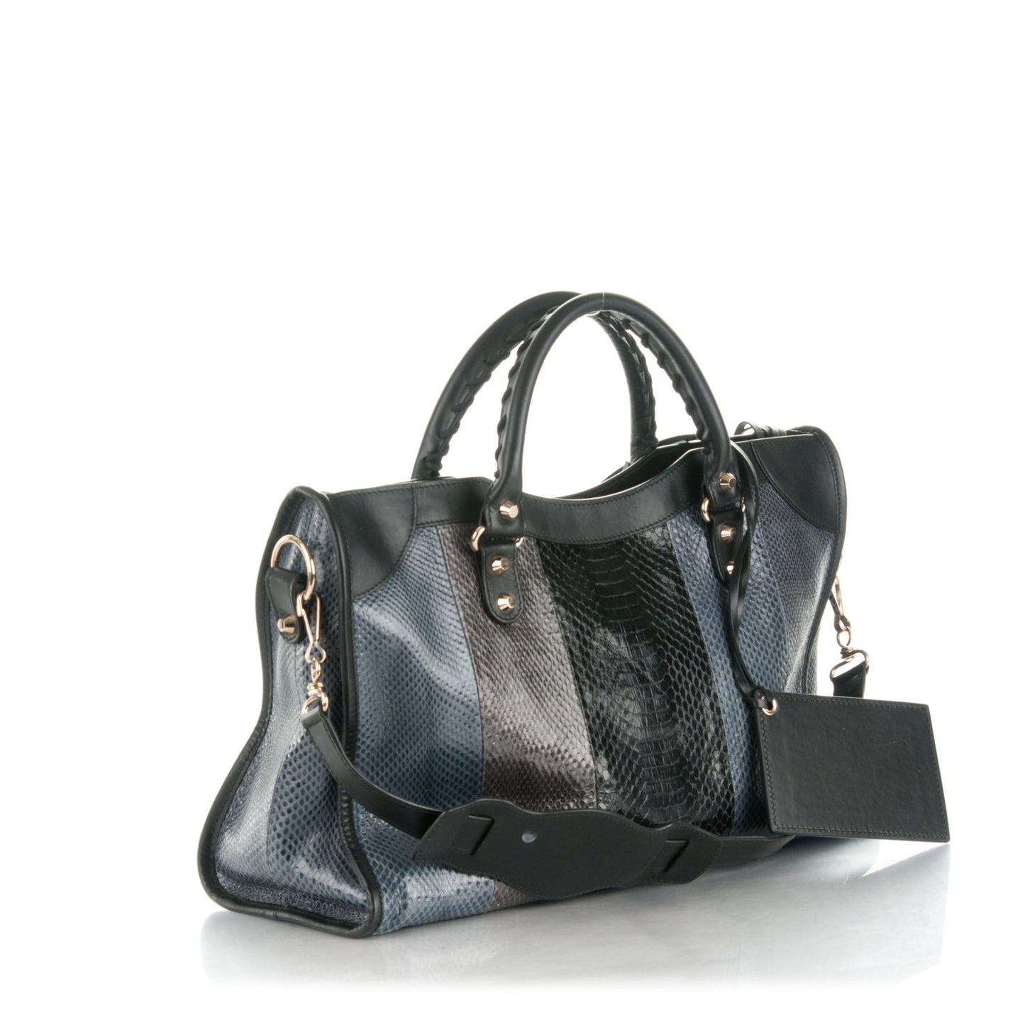 Snakeskin Calfskin Classic Silver Hardware City Bleu Black