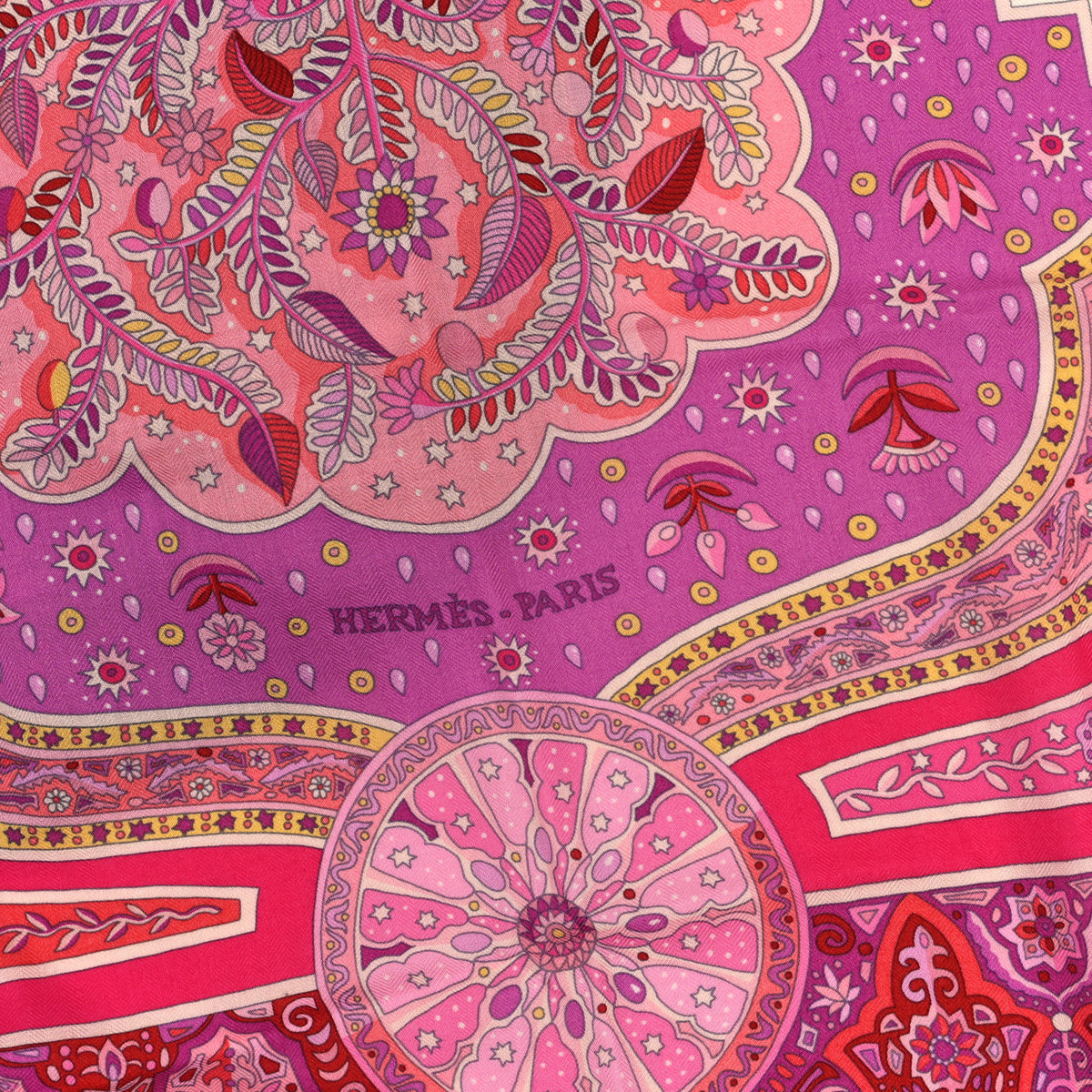 Hermes Cashmere Silk Aux Portes Du Palais Shawl 140 Framboise Rose Mauve 2 of 3