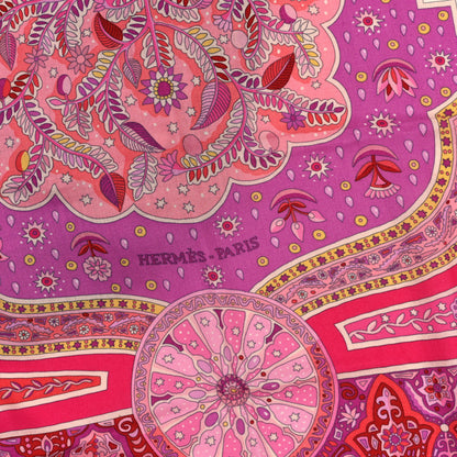 Hermes Cashmere Silk Aux Portes Du Palais Shawl 140 Framboise Rose Mauve 2 of 3