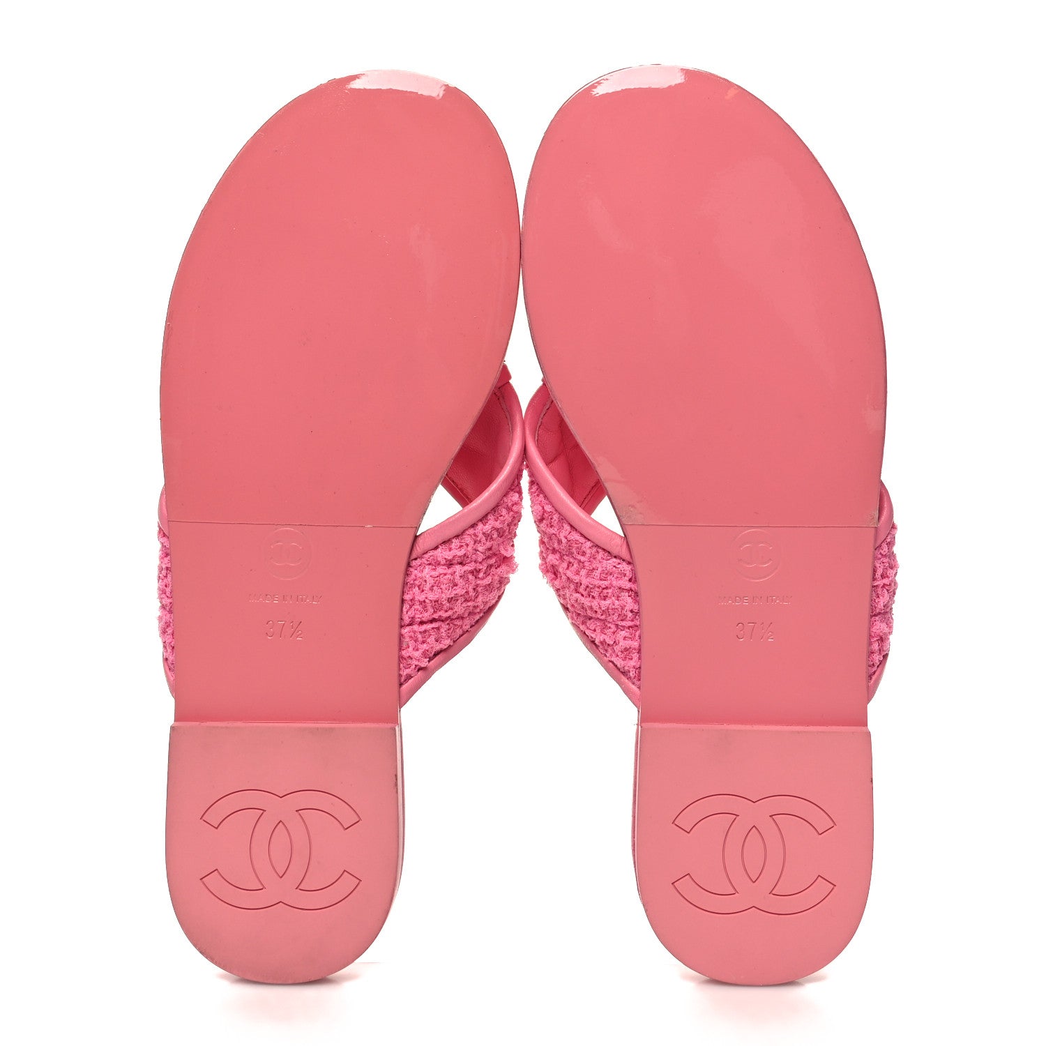 Chanel Lambskin Tweed CC Thong Sandals 37.5 Pink 5 of 8