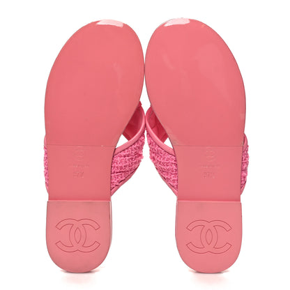 Chanel Lambskin Tweed CC Thong Sandals 37.5 Pink 5 of 8