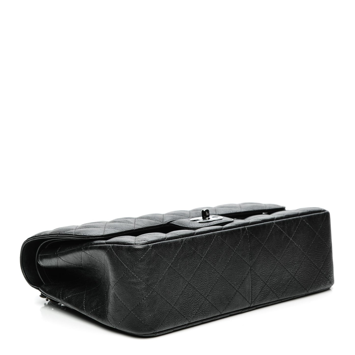Crumpled Calfskin Quilted Jumbo Double Flap So Black