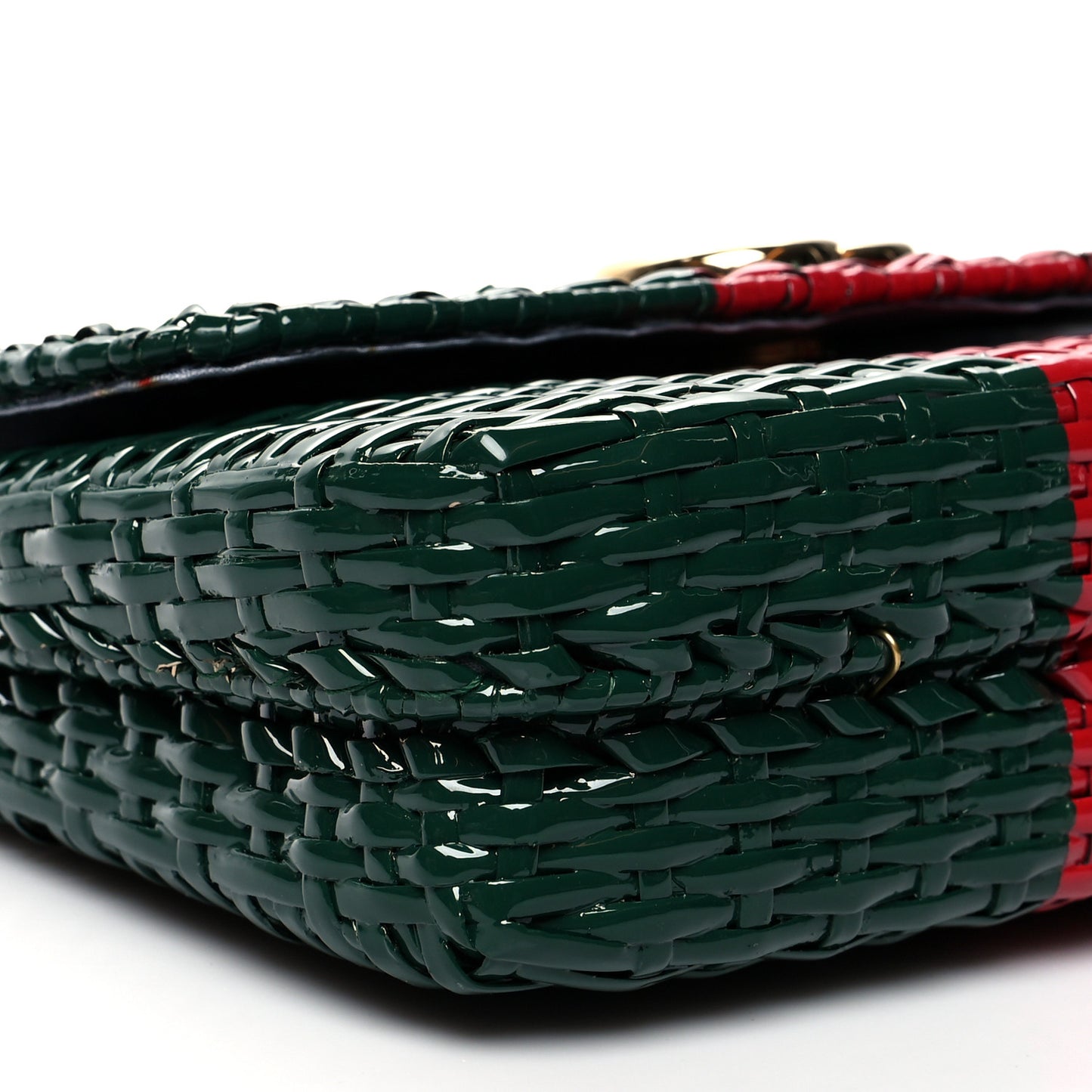 Glazed Wicker Stripe Small Cestino Shoulder Bag Green