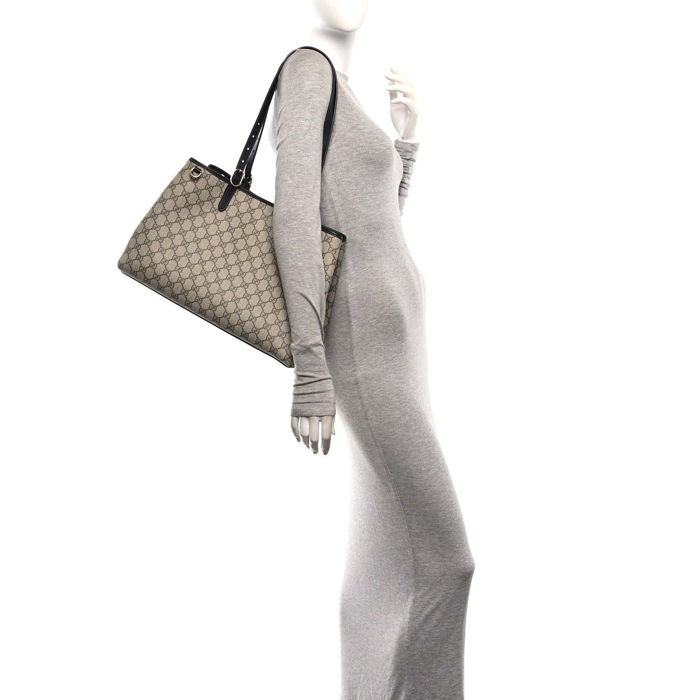 GG Supreme Monogram Emblem Large Tote Bag Beige Black
