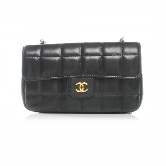 Lambskin Square Quilted Mini Flap Black