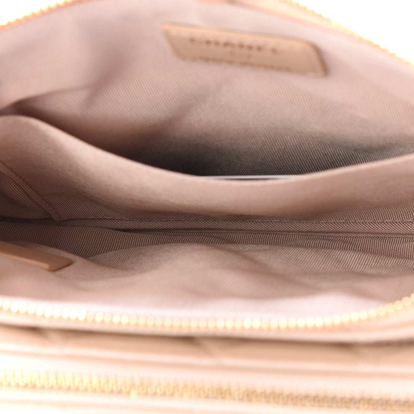 Shiny Lambskin Quilted Small Double Case With Strap Beige