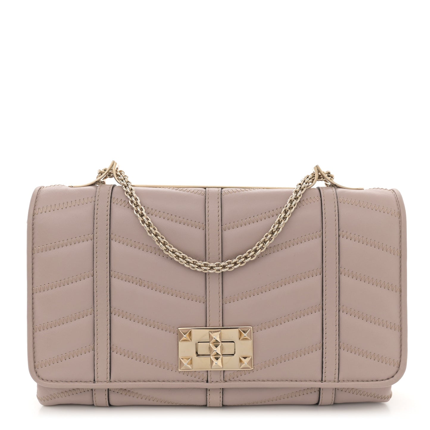 Lambskin Chevron Quilted Rockstud Shoulder Bag Poudre