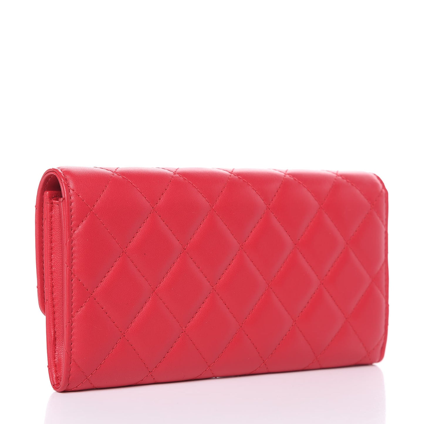 Lambskin Quilted Large Gusset Flap Wallet Red