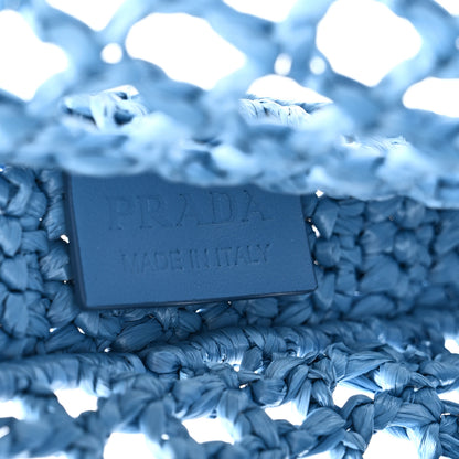 Prada Yarn Raffia Effect Crochet Logo Embroidered Tote Bag Celeste 6 of 9