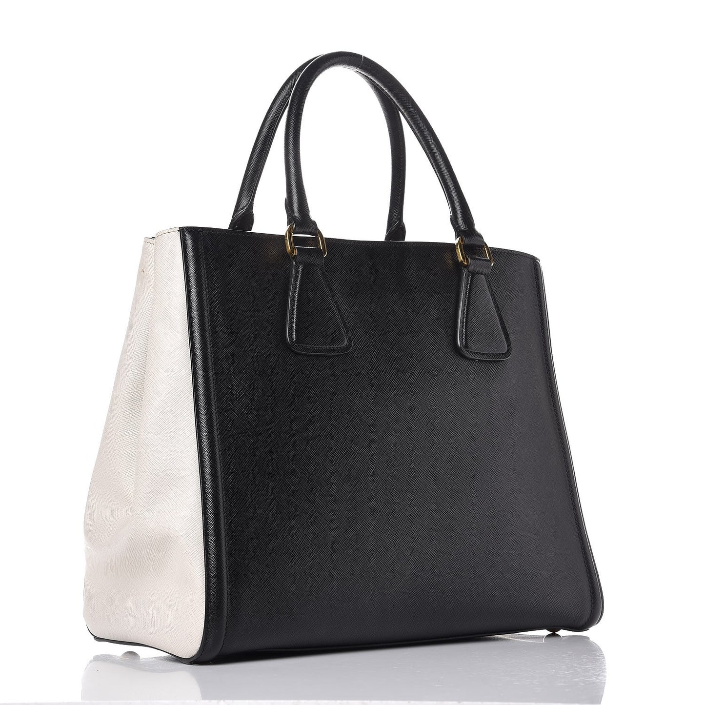 Saffiano Lux Medium Bi-Color Tote Black White