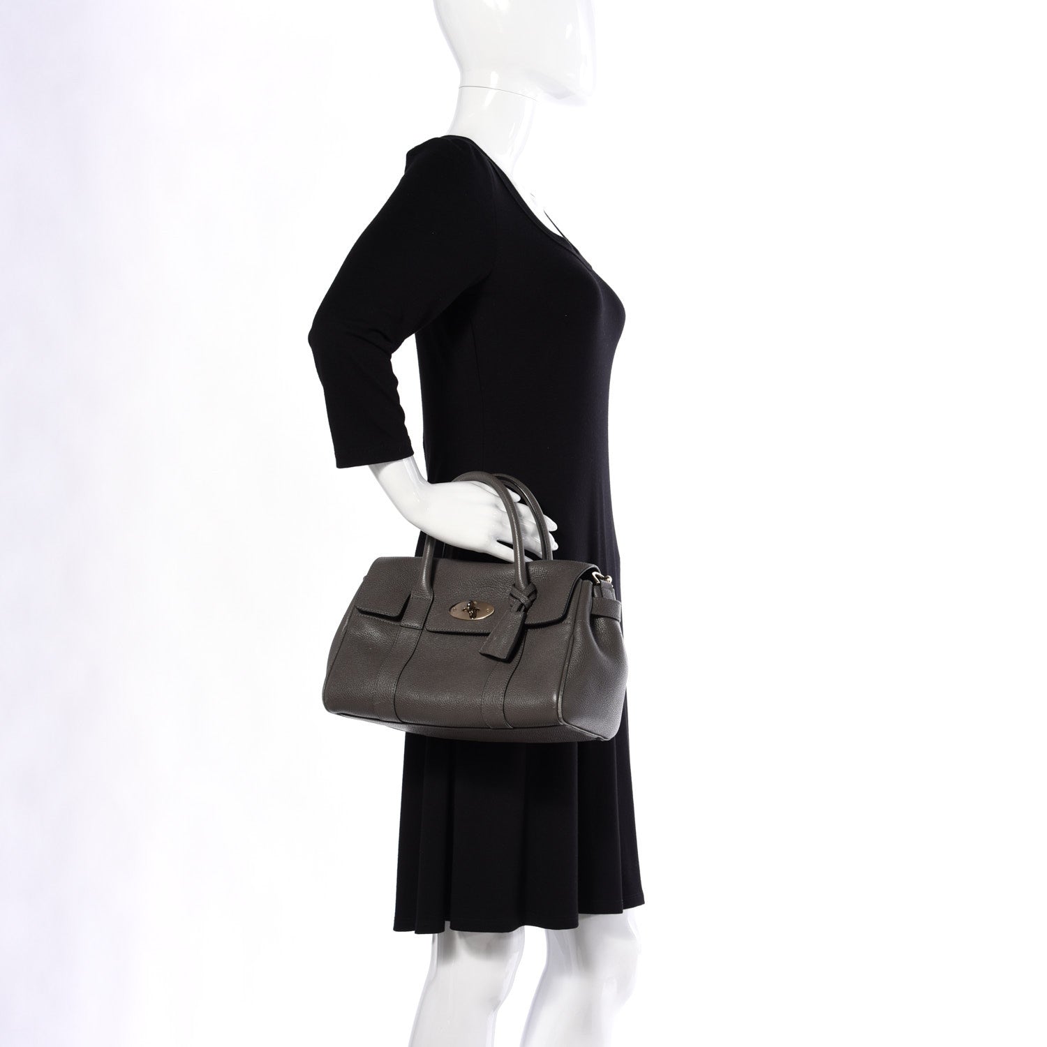 Mulberry Classic Grain Calfskin Small Bayswater Satchel Dark Grey 3 of 11