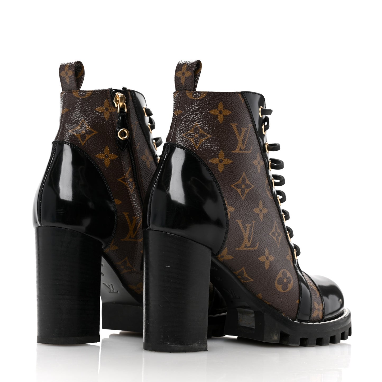 Patent Calfskin Monogram Star Trail Ankle Boots 38 Black