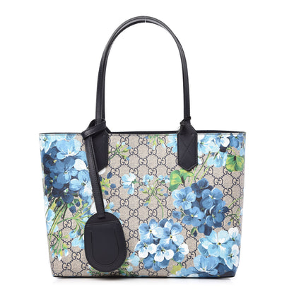 Gucci GG Supreme Monogram Blooms Small Reversible Tote Beige Blue Navy 1 of 12