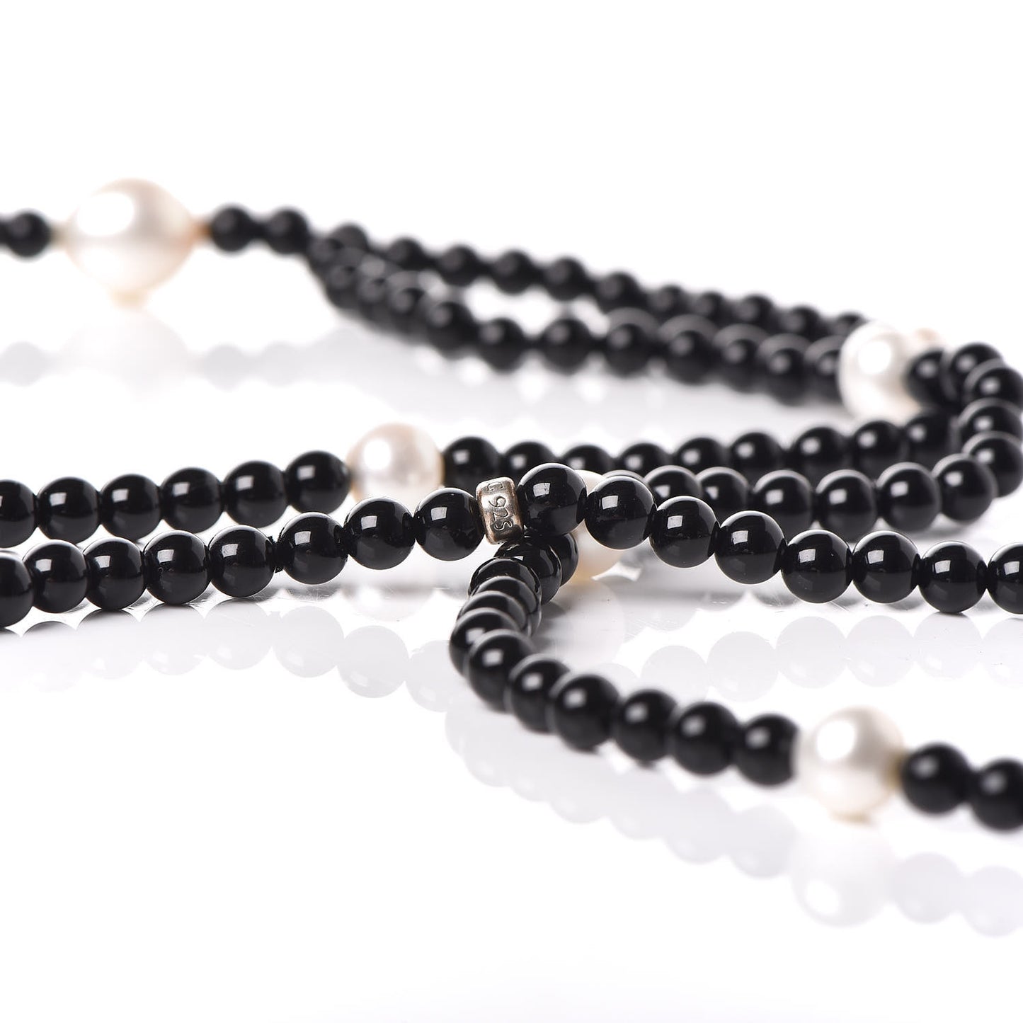 Sterling Silver Black Onyx Freshwater Pearl Ziegfeld Tassel Necklace