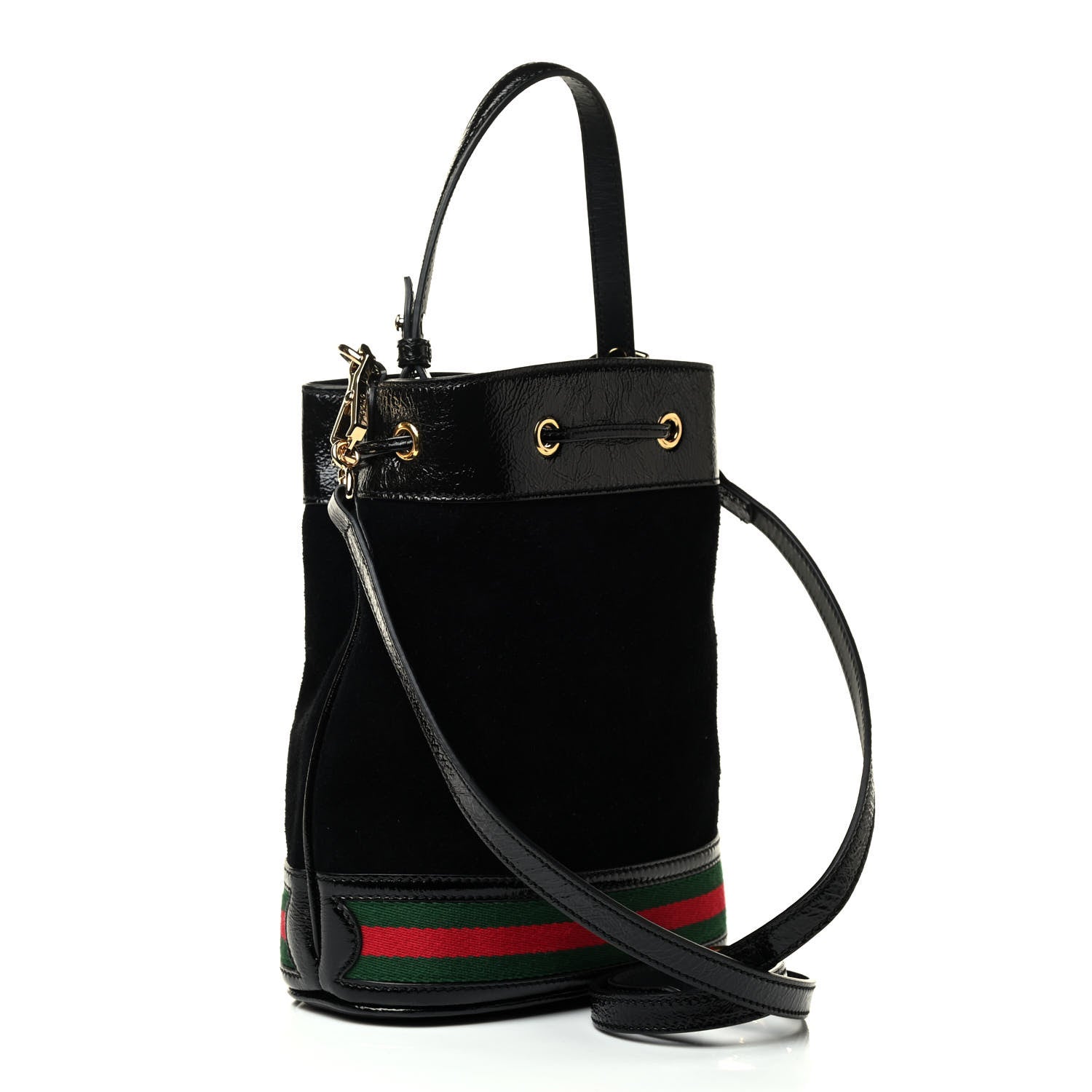 Gucci Suede Patent Web Small Ophidia Bucket Bag Black 3 of 9