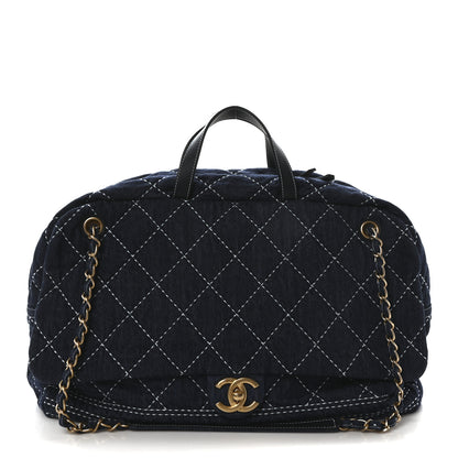 Chanel Denim Quilted Large Express Bowling Bag Blue 1 of 10