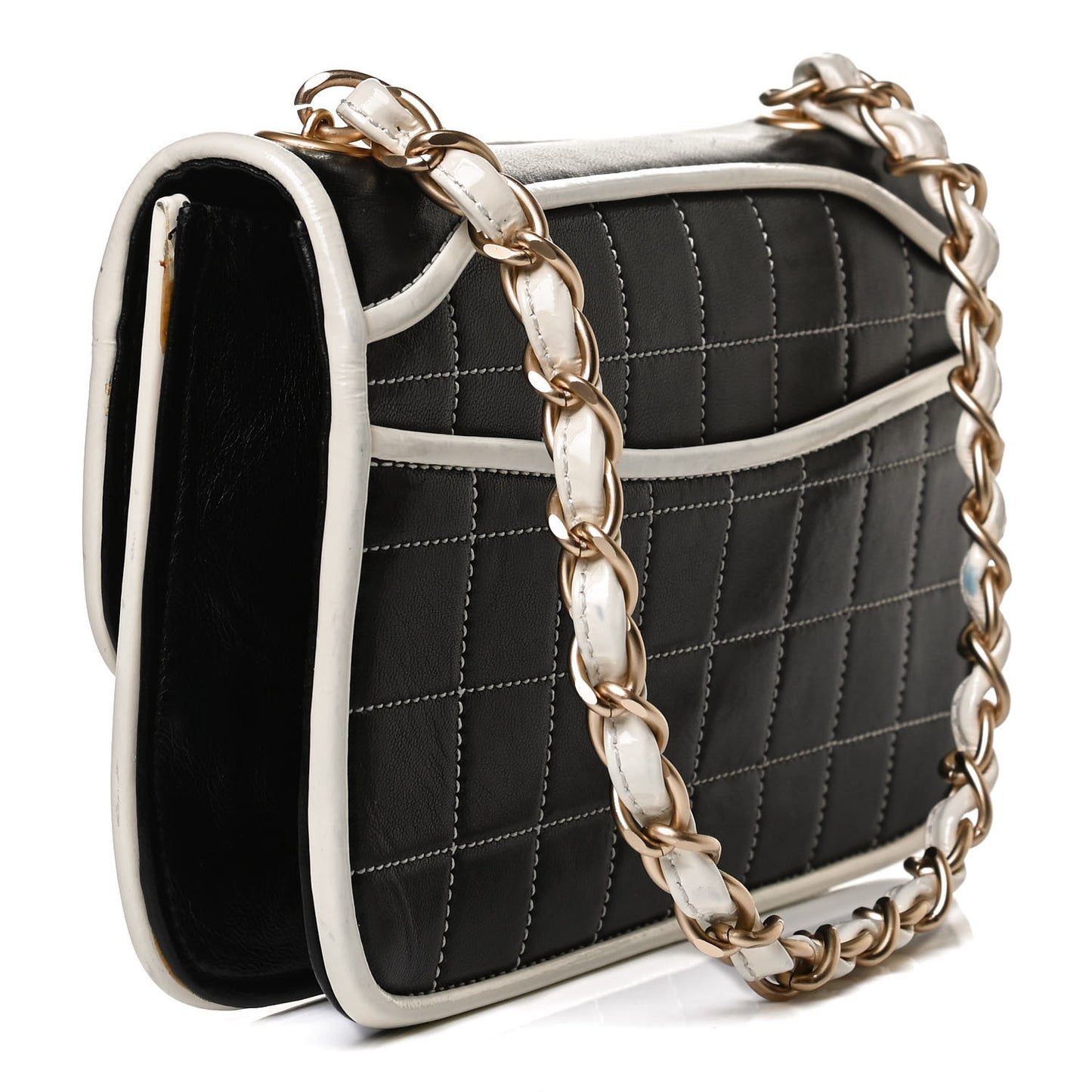 Caviar Square Stitched Small Flap Black White