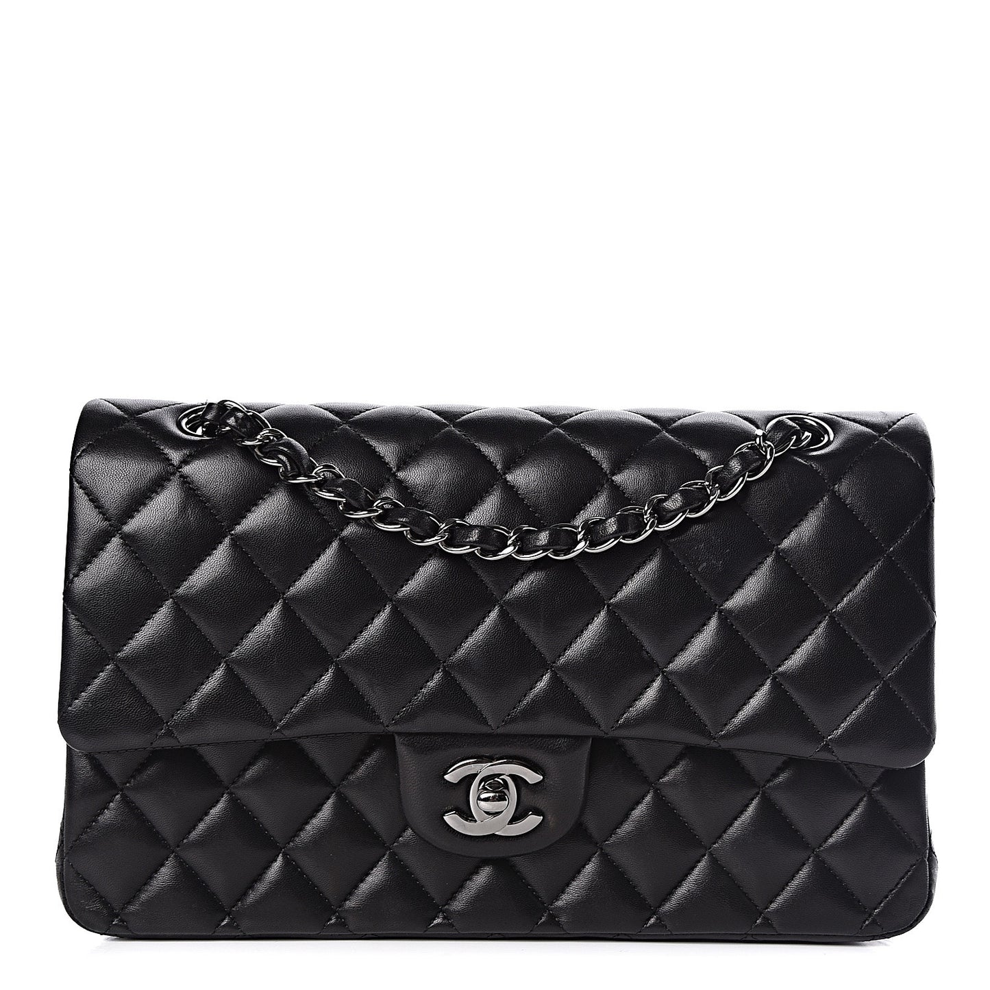 Lambskin Quilted Medium Double Flap Black