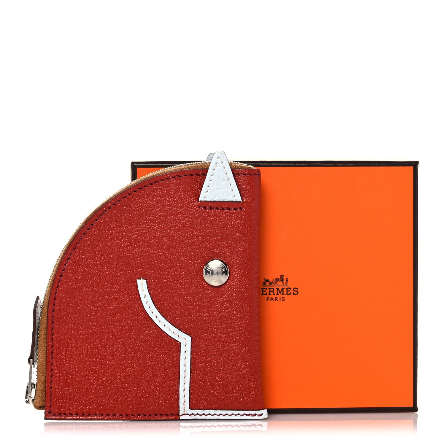 Hermes Chevre Mysore Paddock Change Purse Brique Bleu Brume 7 of 7