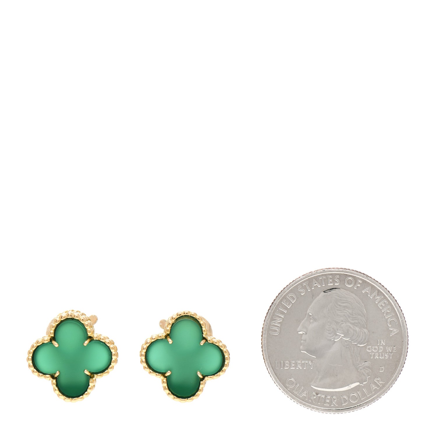 Van Cleef & Arpels 18K Yellow Gold Green Chalcedony Vintage Alhambra Clip-On Earrings 2 of 5