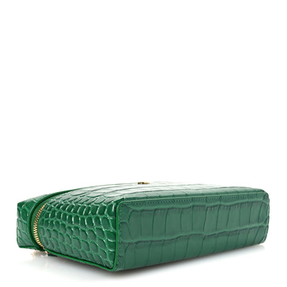 Chanel Calfskin Crocodile Embossed Crococo Top Handle Slim Vanity Case With Chain Green 4 of 11